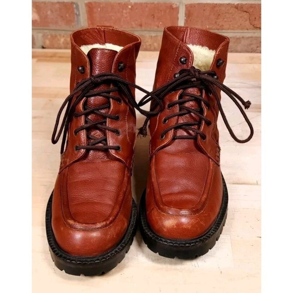 Gorsuch Italian Brown Leather Fur‎ Shearling Lined Boots Womens Size 6